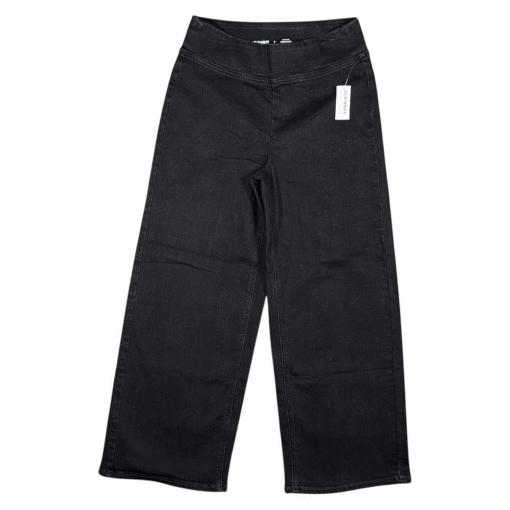 NWT Old Navy High Waisted Weekender Pull On Cropped Wide Leg Jeans Black Size 6